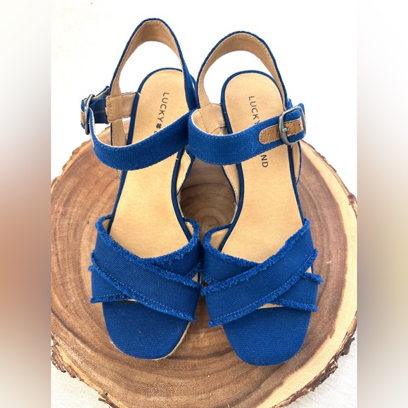 Lucky Brand Royal Blue Canvas Espadrille Wedge Sandals Size 7 - Picture 7 of 8